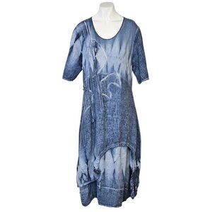 ZELE Womens Lagenlook Linen Cinch Dress Blue Layered Size Small Oversize Whimsy